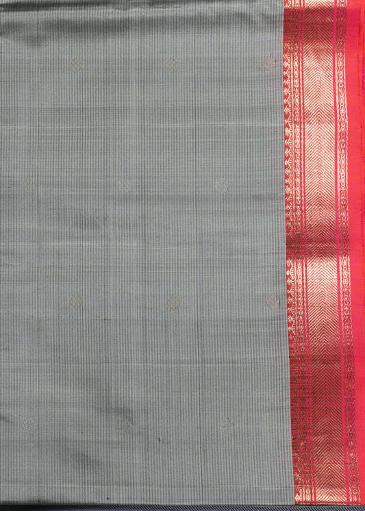 Elegant Grey and Pink Silk Saree with Red Tassels - SS 375