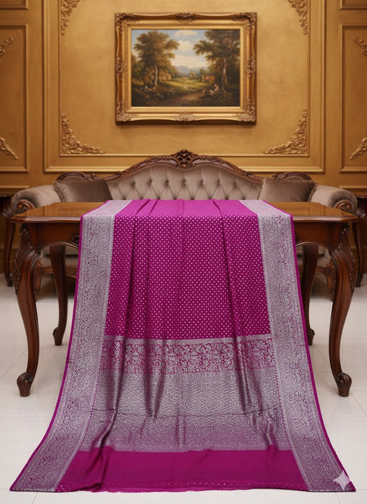 Deep Magenta Saree with All-Over Silver Zari Butti - SS 186
