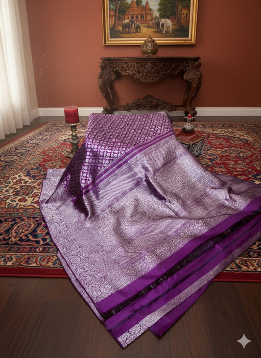Dual-Tone Purple Saree with Geometric Zari Weave - SS 130