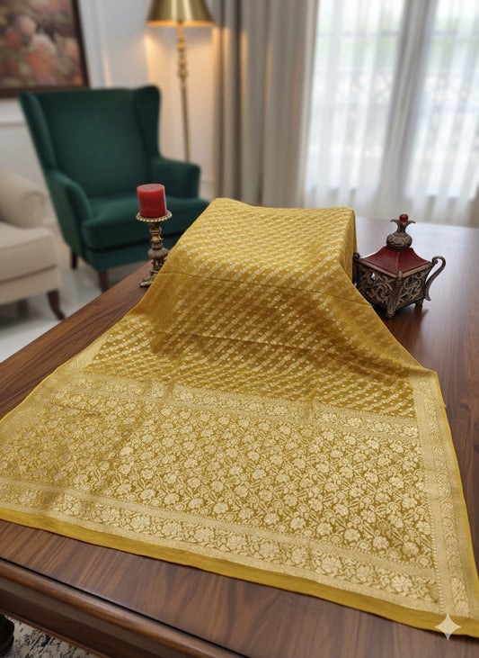 Festive Mustard Yellow with All-Over Leaf Buttas - SS 288