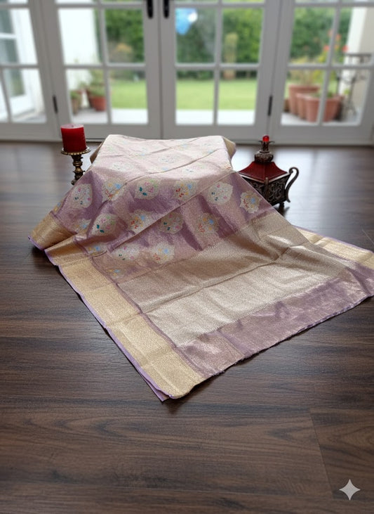 Lavender Metallic with Multicolor Floral Zari Motifs - SS 406