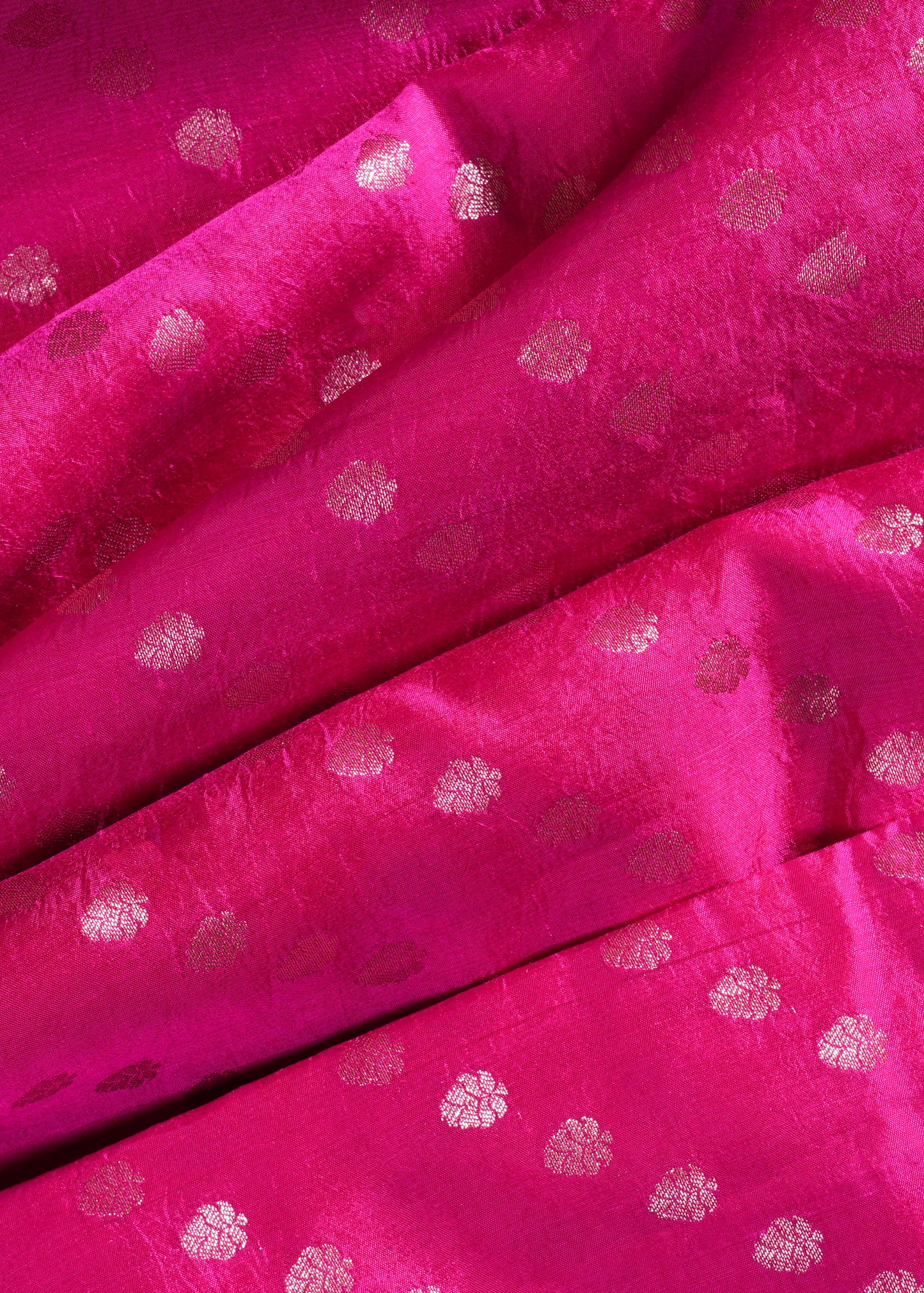 Radiant Rani Pink Banarasi Silk Saree with Intricate Silver Zari Buta Work