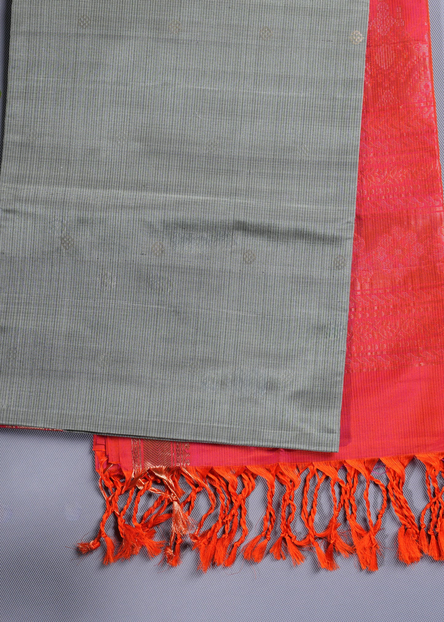 Elegant Grey and Pink Silk Saree with Red Tassels - SS 375