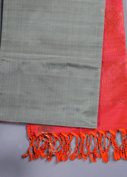 Elegant Grey and Pink Silk Saree with Red Tassels - SS 375