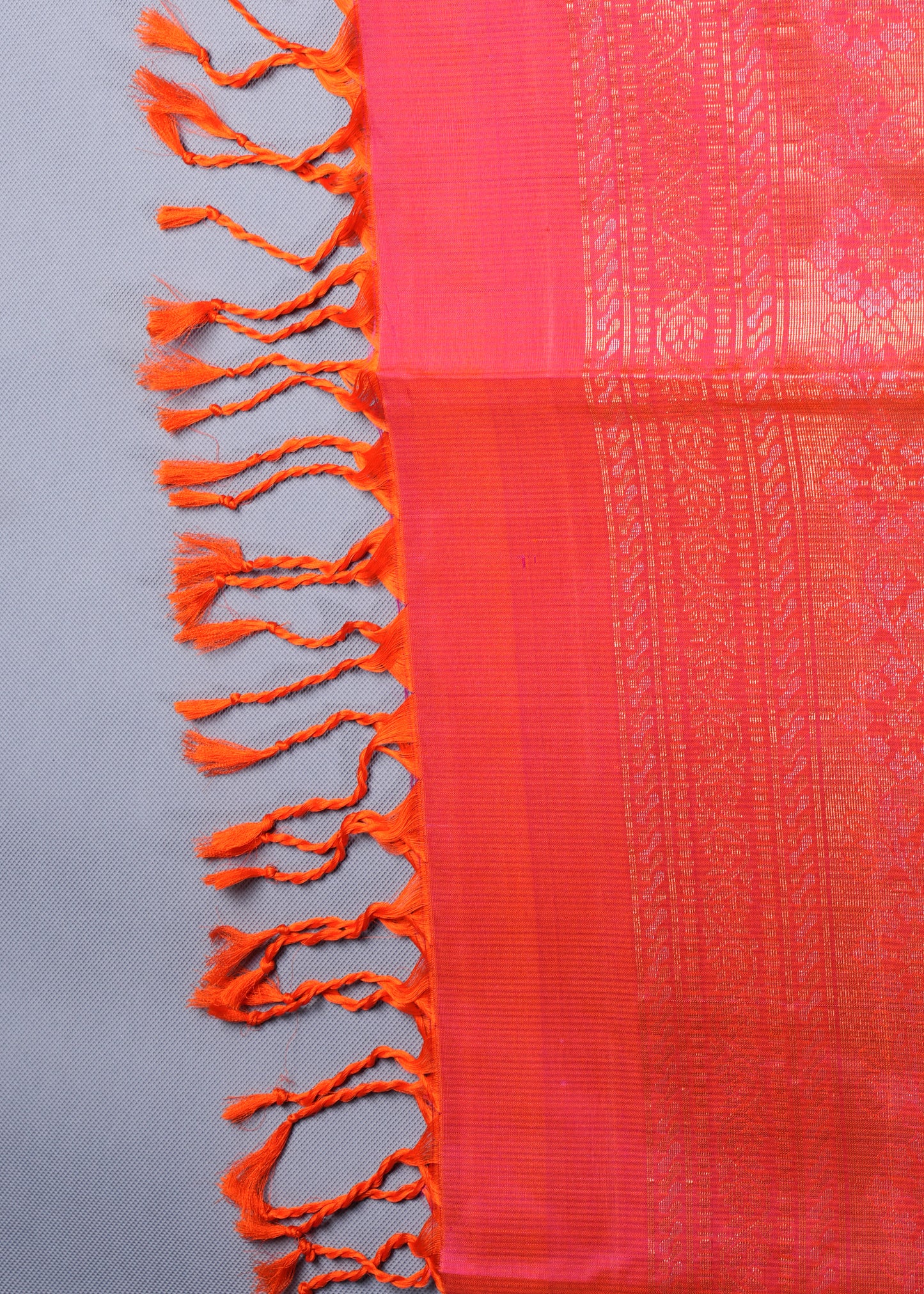 Elegant Grey and Pink Silk Saree with Red Tassels - SS 375