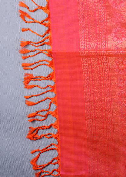 Elegant Grey and Pink Silk Saree with Red Tassels - SS 375