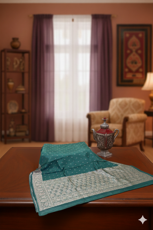 Emerald Green Banarasi Silk Saree with Intricate Zari Weaving