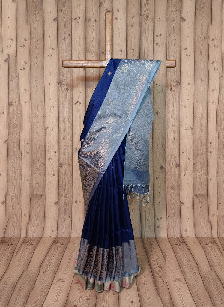 Royal Purple Soft Silk Saree with Silver Zari Floral Weaving - SS 257