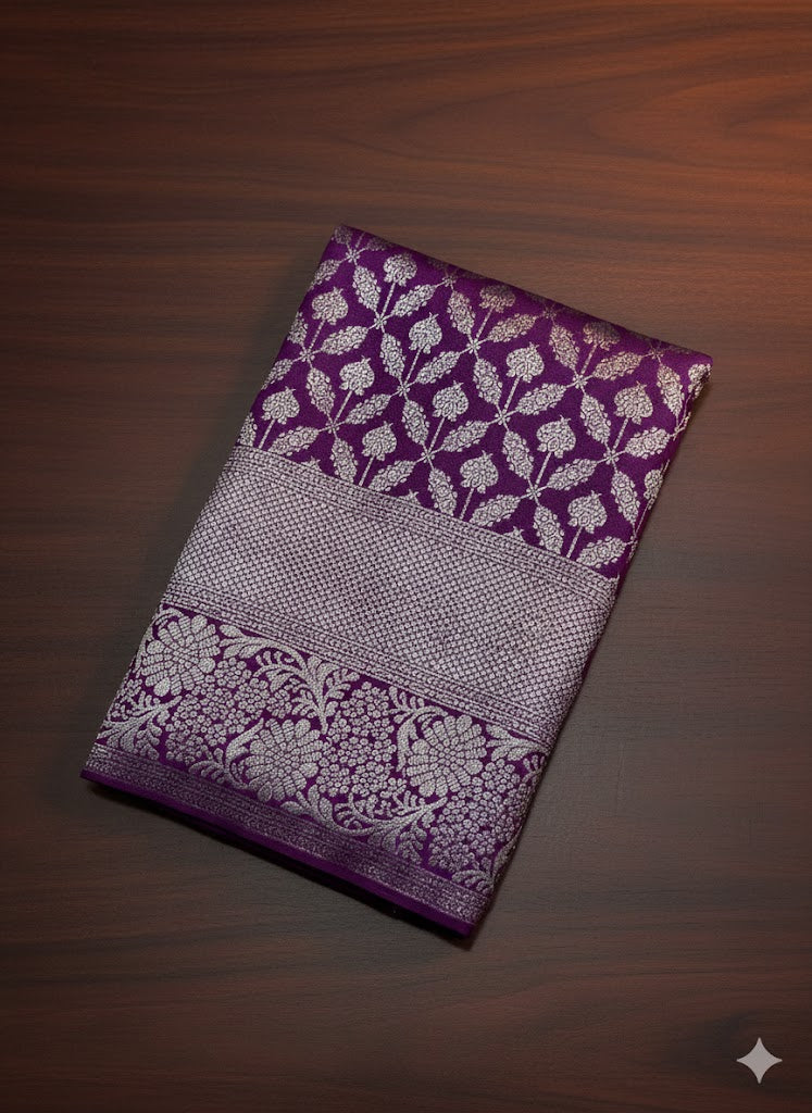 Dual-Tone Purple Saree with Geometric Zari Weave - SS 130