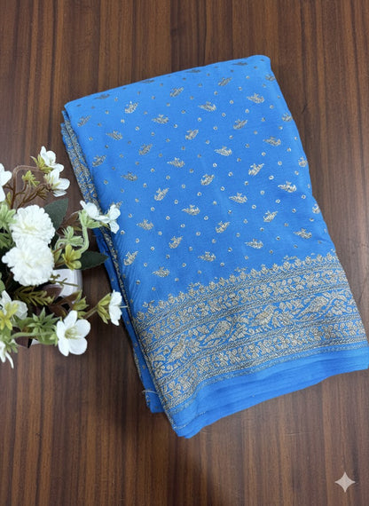 Royal Blue and Grey with Contrasting Zari Motifs - SS 273