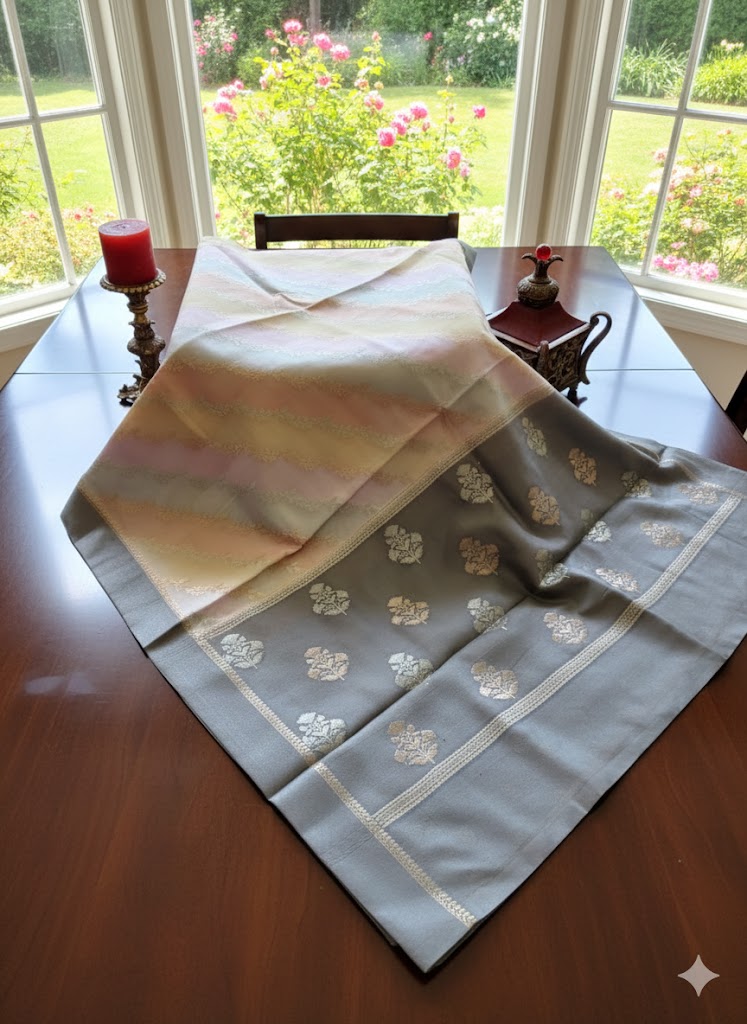 Pastel Rainbow & Grey Handwoven Silk Saree with Delicate Zari Floral Weaving - SS 357