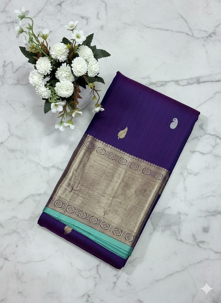 Majestic Amethyst: Deep Purple Kanchivaram Silk Saree with Traditional Golden Zari Work - SS 367
