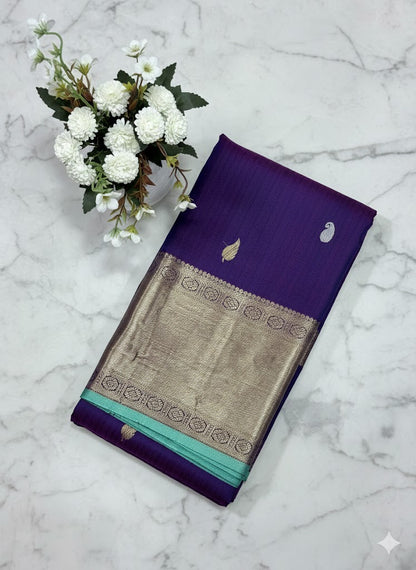 Majestic Amethyst: Deep Purple Kanchivaram Silk Saree with Traditional Golden Zari Work - SS 367