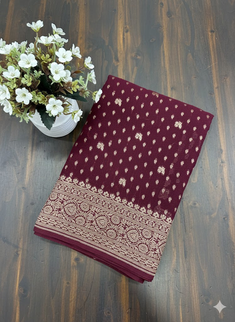 Rich Maroon Saree with Heavy Golden Zari Pallu - SS 279