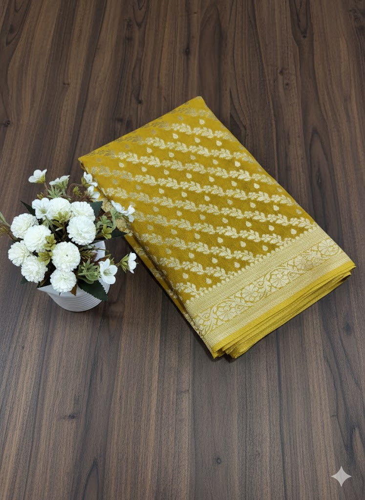 Festive Mustard Yellow with All-Over Leaf Buttas - SS 288