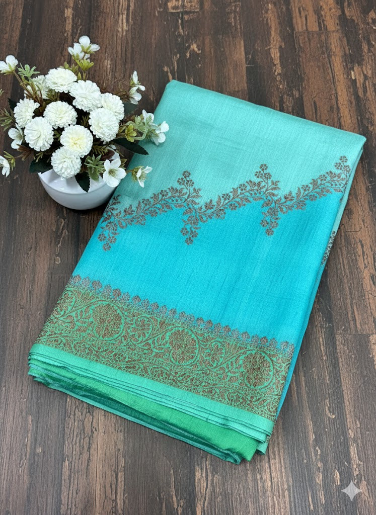 Ombre Green Saree with Intricate Threadwork and Antique Zari Border - SS 322