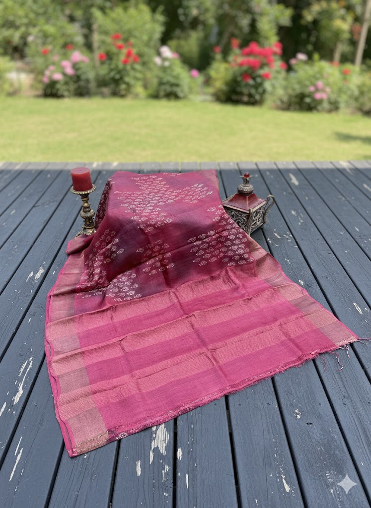 Wine Red Silk Saree with Intricate Zardozi and Mirror Embroidery - SS 435